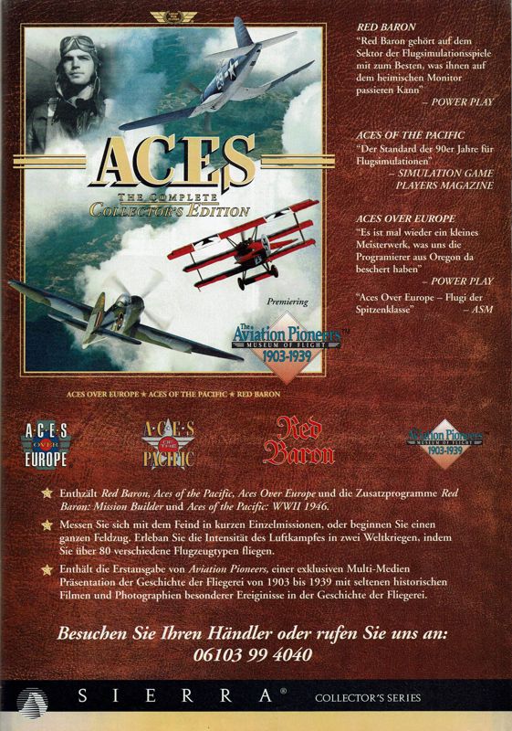 Aces: The Complete Collector's Edition Magazine Advertisement (Magazine Advertisements): PC Player (Germany), Issue 07/1995