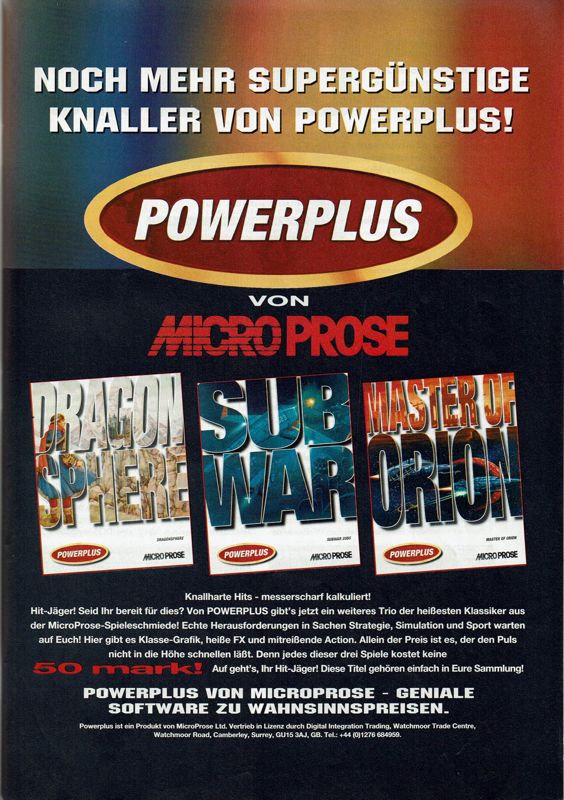 Subwar 2050 Magazine Advertisement (Magazine Advertisements): PC Player (Germany), Issue 08/1995