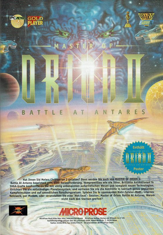 Master of Orion II: Battle at Antares Magazine Advertisement (Magazine Advertisements): PC Player (Germany), Issue 04/1997