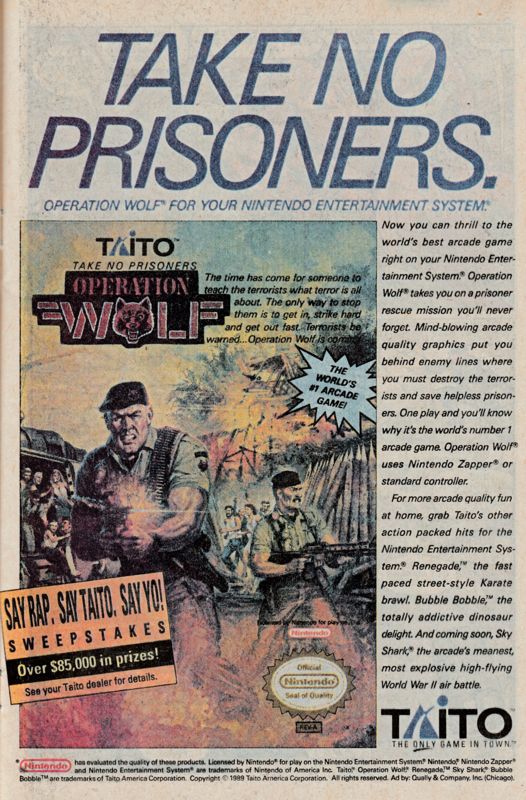 Operation Wolf Magazine Advertisement (Magazine Advertisements): Web of Spider-Man (Marvel Comics, United States) Issue #60 (January 1990) Page 7