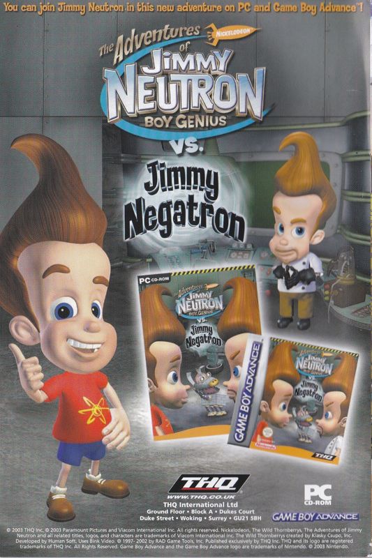 The Adventures of Jimmy Neutron: Boy Genius Vs. Jimmy Negatron Manual Advertisement (Game Manual Advertisements): Back of the manual for the UK PC version of Wild Thornberry's Movie (2003)