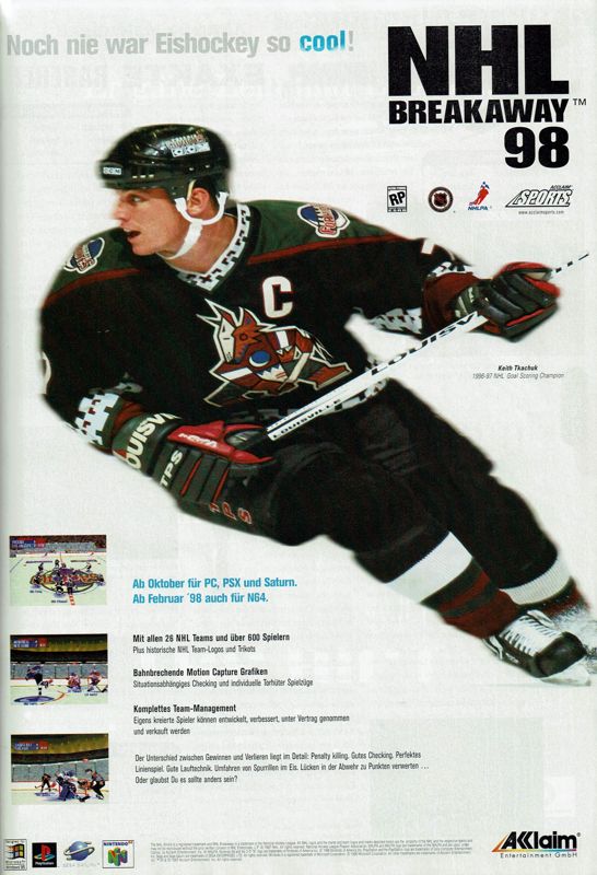 NHL Breakaway 98 Magazine Advertisement (Magazine Advertisements): PC Player (Germany), Issue 12/1997
