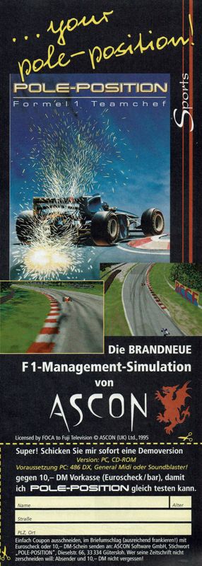 Team F1 Magazine Advertisement (Magazine Advertisements): PC Player (Germany), Issue 11/1995 Part 2