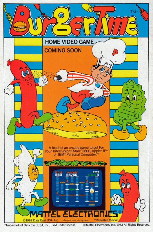 BurgerTime Magazine Advertisement (Magazine Advertisements): Official Title: The Omega Men (DC Comics, United States) Issue #7 (October 1983) Back cover