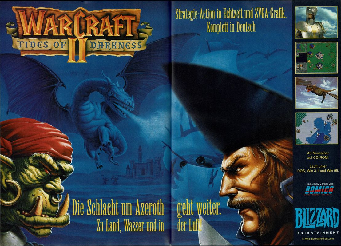 WarCraft II: Tides of Darkness Magazine Advertisement (Magazine Advertisements): PC Player (Germany), Issue 11/1995