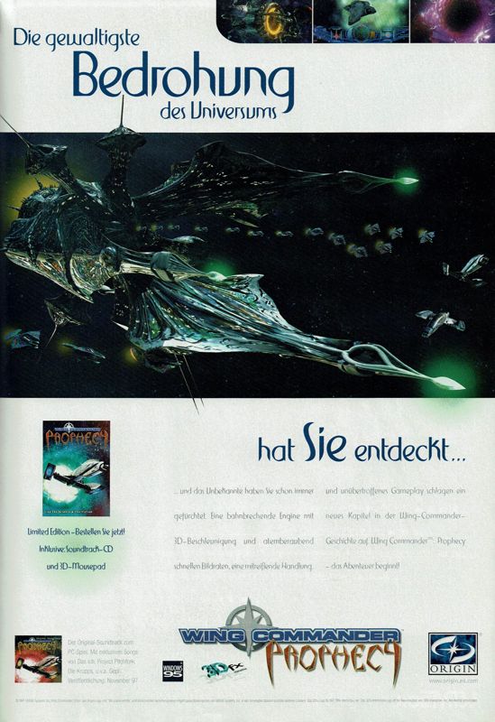 Wing Commander: Prophecy Magazine Advertisement (Magazine Advertisements):<br> PC Player (Germany), Issue 12/1997