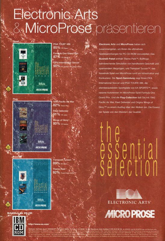 The Essential Selection: Flight Magazine Advertisement (Magazine Advertisements): PC Player (Germany), Issue 12/1995