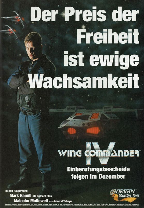 Wing Commander IV: The Price of Freedom Magazine Advertisement (Magazine Advertisements): PC Player (Germany), Issue 12/1995
