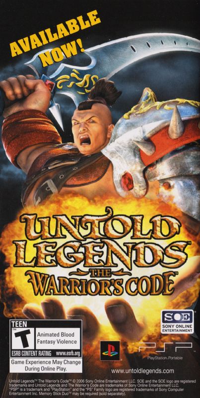 Untold Legends: The Warrior's Code Manual Advertisement (Game Manual Advertisements): Field Commander (US PSP release) Manual Back