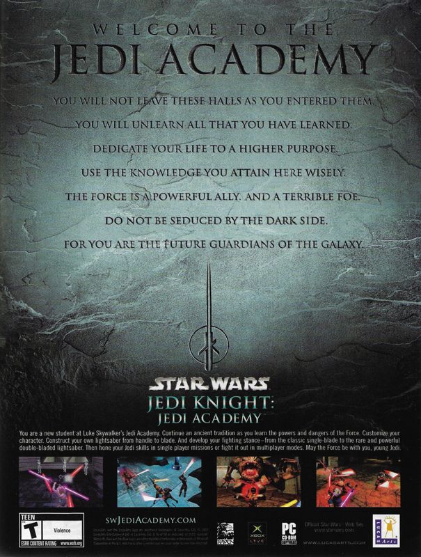 Star Wars: Jedi Knight - Jedi Academy Magazine Advertisement (Magazine Advertisements): PC Gamer (United States), Issue 116 (November 2003)