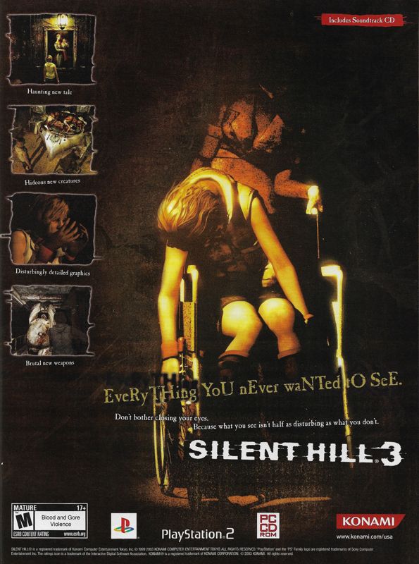 Silent Hill 3 Magazine Advertisement (Magazine Advertisements): PC Gamer (United States), Issue 116 (November 2003)