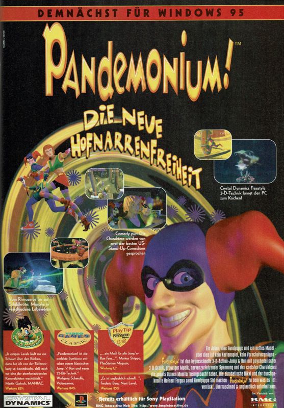 Pandemonium! Magazine Advertisement (Magazine Advertisements): PC Player (Germany), Issue 05/1997