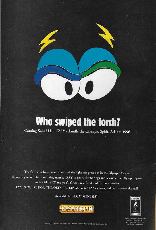 Izzy's Quest for the Olympic Rings Magazine Advertisement (Magazine Advertisements): Sonic the Hedgehog (Archie Comics, United States), Issue 23 (June 1995). p. 1