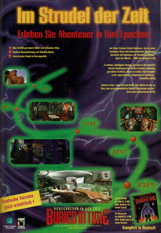 The Journeyman Project 2: Buried in Time Magazine Advertisement (Magazine Advertisements): PC Player (Germany), Issue 01/1996