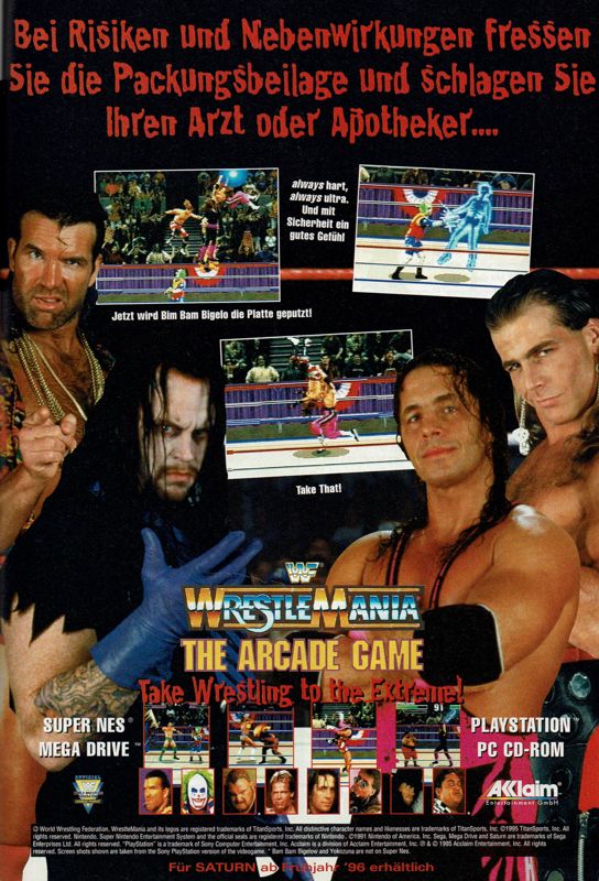 WWF WrestleMania Magazine Advertisement (Magazine Advertisements): PC Player (Germany), Issue 01/1996