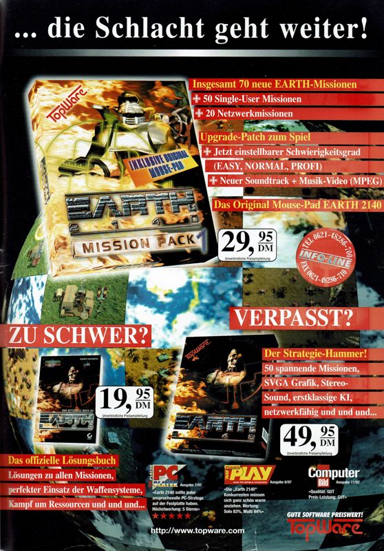 Earth 2140 Magazine Advertisement (Magazine Advertisements): PC Player (Germany), Issue 09/1997
