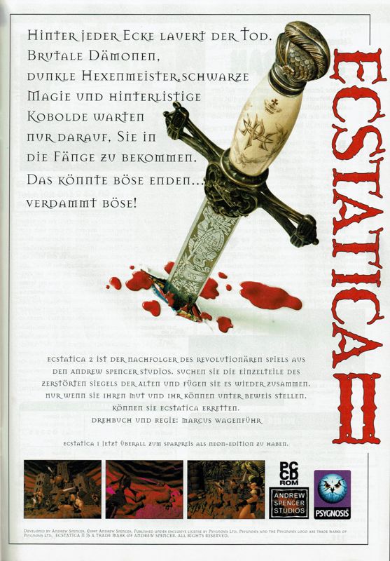 Ecstatica II Magazine Advertisement (Magazine Advertisements): PC Player (Germany), Issue 06/1997