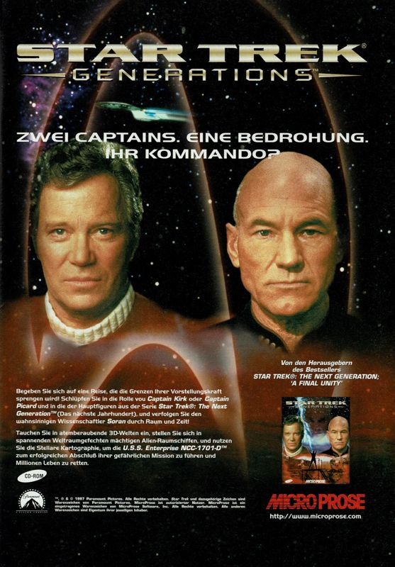 Star Trek: Generations Magazine Advertisement (Magazine Advertisements): PC Player (Germany), Issue 06/1997