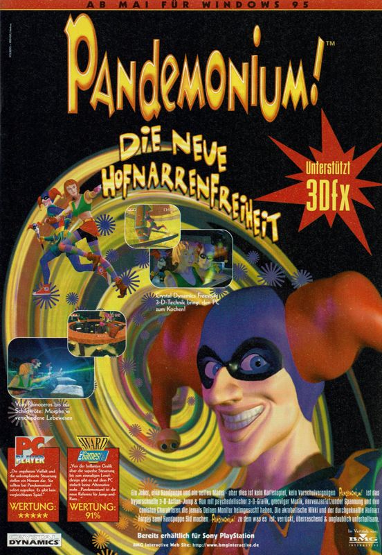 Pandemonium! Magazine Advertisement (Magazine Advertisements): PC Player (Germany), Issue 06/1997
