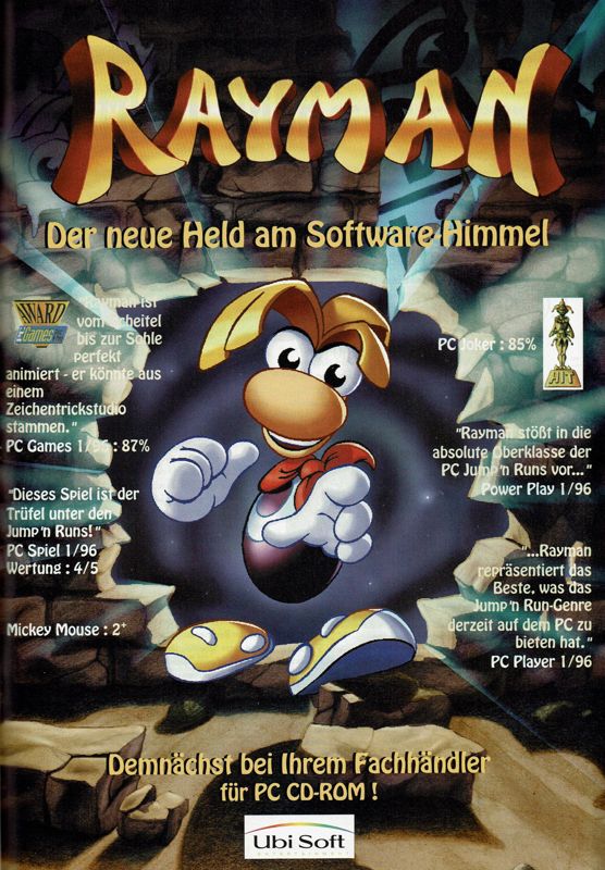 Rayman Magazine Advertisement (Magazine Advertisements): PC Player (Germany), Issue 02/1996