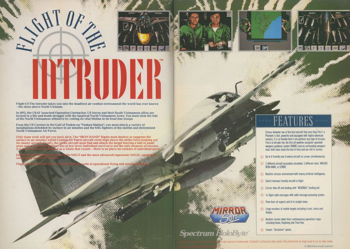 Flight of the Intruder Magazine Advertisement (Magazine Advertisements): CU Amiga Magazine (UK) Issue #11 (January 1991). Courtesy of the Internet Archive. Pages 4-5
