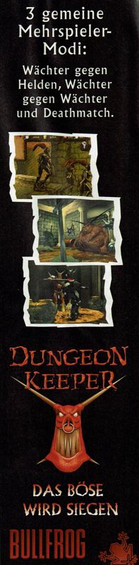 Dungeon Keeper Magazine Advertisement (Magazine Advertisements): PC Player (Germany), Issue 02/1996 Part 2