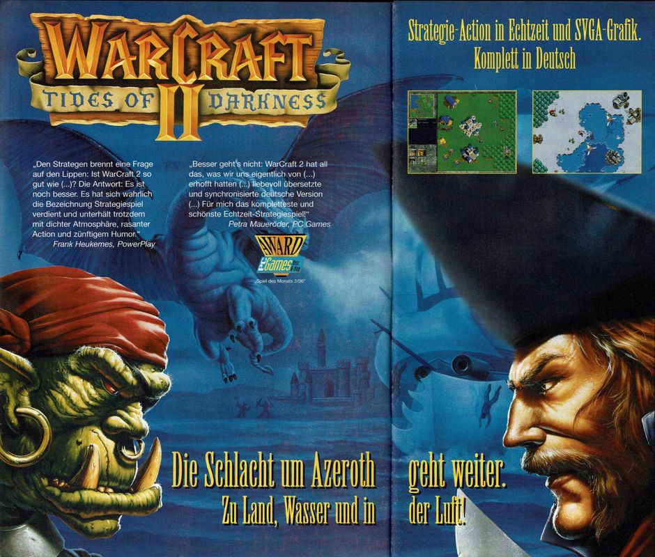 WarCraft II: Tides of Darkness Magazine Advertisement (Magazine Advertisements): PC Player (Germany), Issue 02/1996