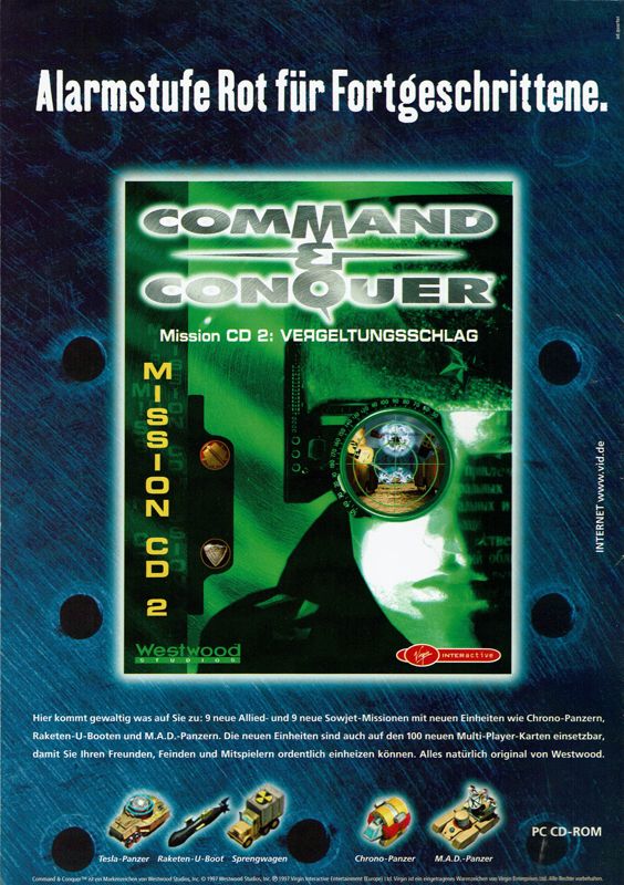 Command & Conquer: Red Alert - The Aftermath Magazine Advertisement (Magazine Advertisements): PC Player (Germany), Issue 10/1997