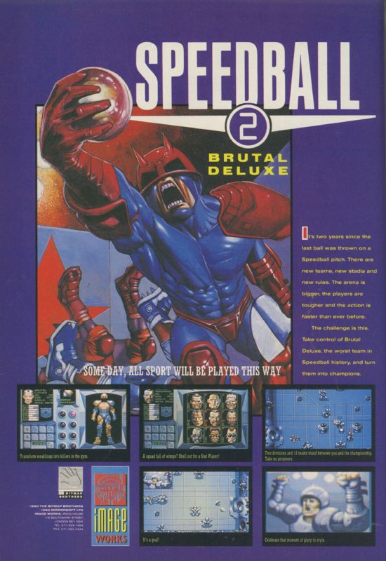 Speedball 2: Brutal Deluxe Magazine Advertisement (Magazine Advertisements): CU Amiga Magazine (UK) Issue #11 (January 1991). Courtesy of the Internet Archive. Page 22