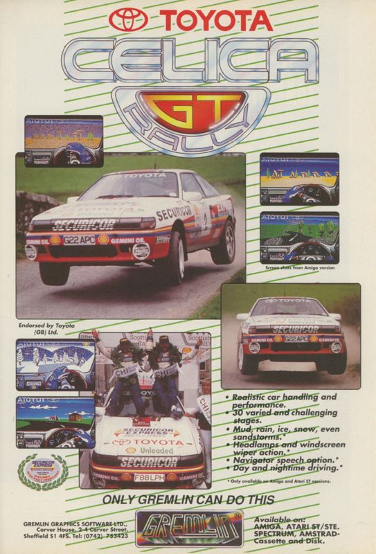 Toyota Celica GT Rally Magazine Advertisement (Magazine Advertisements): CU Amiga Magazine (UK) Issue #11 (January 1991). Courtesy of the Internet Archive. Page 37