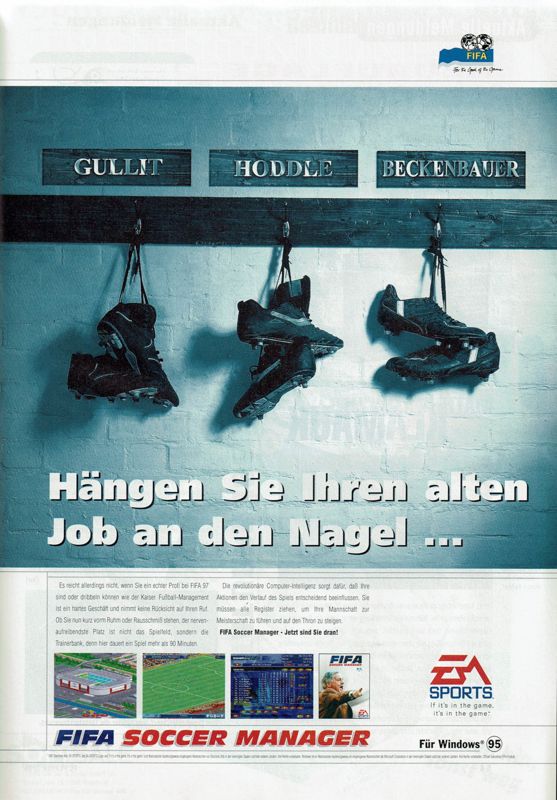 FIFA Soccer Manager Magazine Advertisement (Magazine Advertisements): PC Player (Germany), Issue 07/1997