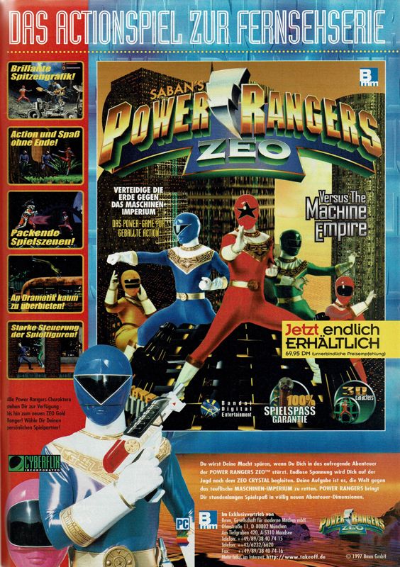 Saban's Power Rangers Zeo Versus The Machine Empire Magazine Advertisement (Magazine Advertisements): PC Player (Germany), Issue 07/1997
