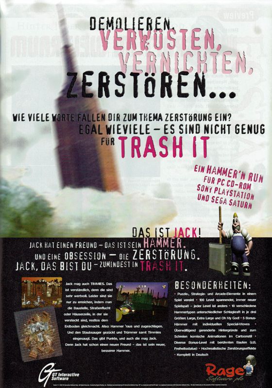 Trash It Magazine Advertisement (Magazine Advertisements): PC Player (Germany), Issue 07/1997