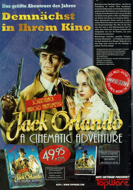 Jack Orlando: A Cinematic Adventure Magazine Advertisement (Magazine Advertisements): PC Player (Germany), Issue 10/1997