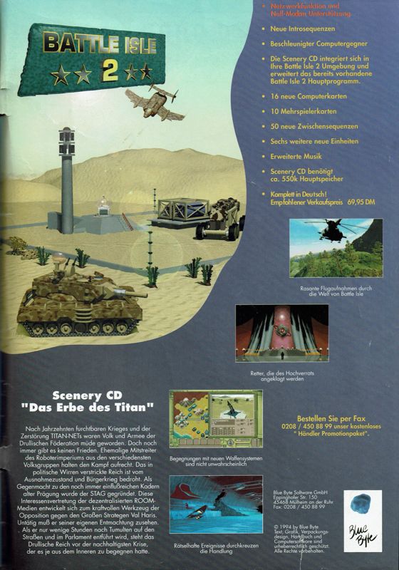 Battle Isle 2: Scenery CD - Titan's Legacy Magazine Advertisement (Magazine Advertisements): PC Player (Germany) - Issue 08/1994