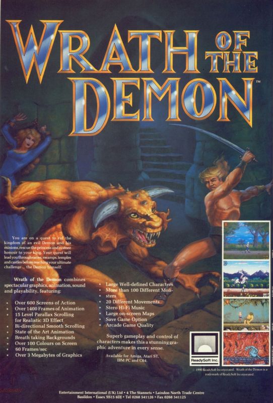 Wrath of the Demon Magazine Advertisement (Magazine Advertisements): CU Amiga Magazine (UK) Issue #10 (December 1990). Courtesy of the Internet Archive. Page 76