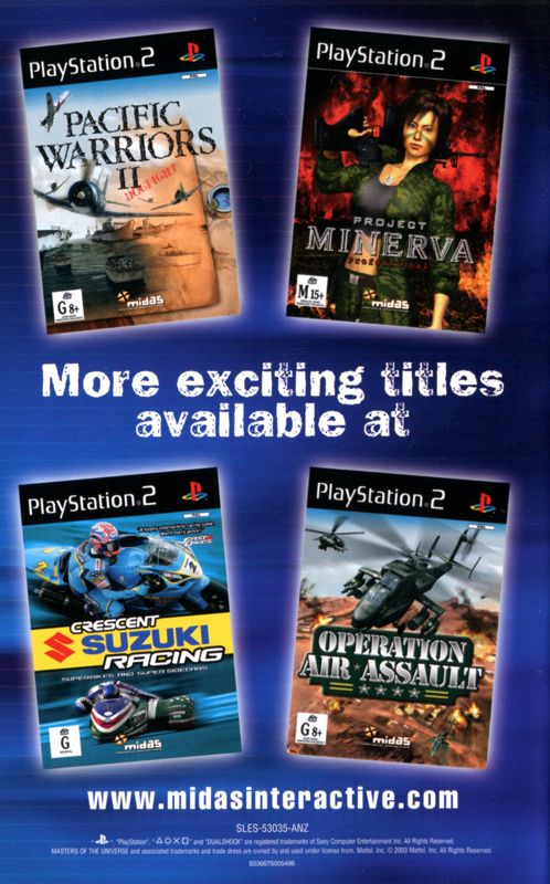 Dogfight: Battle for the Pacific Manual Advertisement (Game Manual Advertisements): Masters of the Universe (UK PS2 release) Manual Back