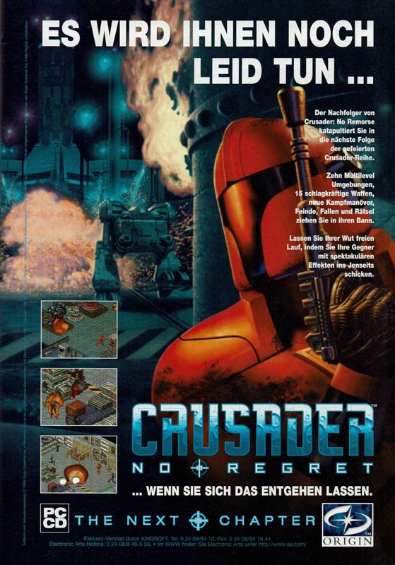 Crusader: No Regret Magazine Advertisement (Magazine Advertisements): PC Player (Germany), Issue 10/1996
