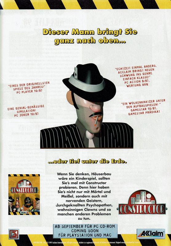 Constructor Magazine Advertisement (Magazine Advertisements): PC Player (Germany), Issue 11/1997