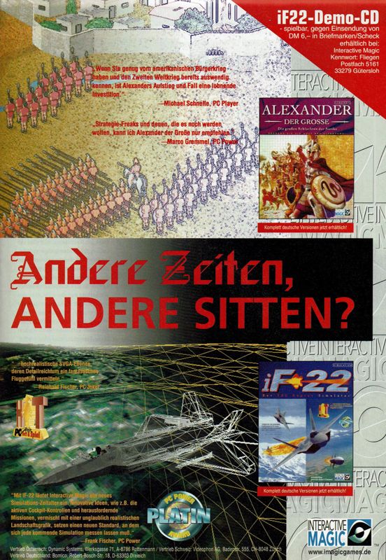 The Great Battles of Alexander Magazine Advertisement (Magazine Advertisements): PC Player (Germany), Issue 11/1997