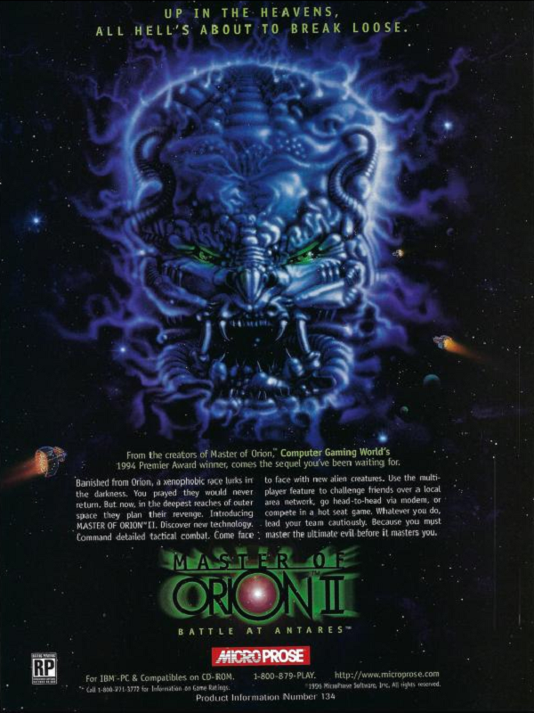 Master of Orion II: Battle at Antares Magazine Advertisement (Magazine Advertisements): PC Gamer (United States), Vol. 3 No. 6 (June 1996)