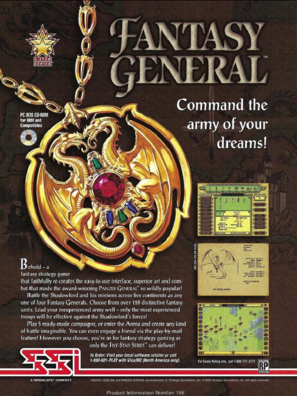Fantasy General Magazine Advertisement (Magazine Advertisements): PC Gamer (United States), Vol.3 No.6 (June 1996) Page 161