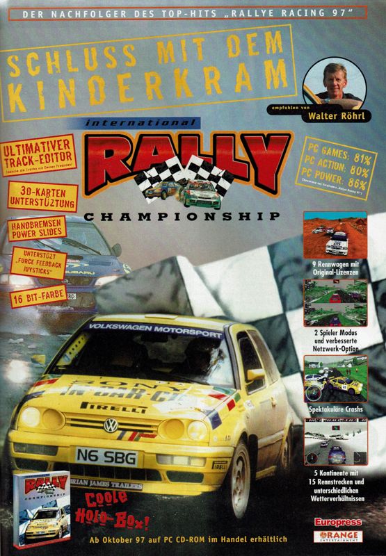 International Rally Championship Magazine Advertisement (Magazine Advertisements): PC Player (Germany), Issue 11/1997