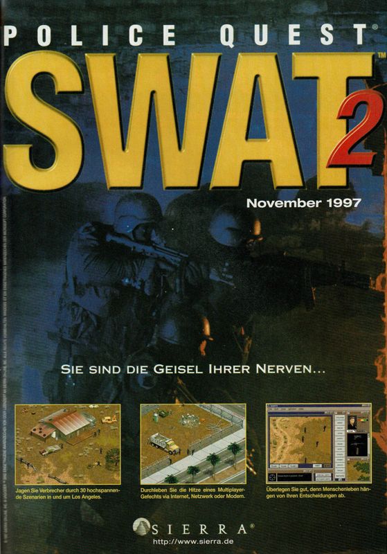Police Quest: SWAT 2 Magazine Advertisement (Magazine Advertisements): PC Player (Germany), Issue 11/1997