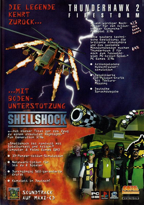 Thunderstrike 2 Magazine Advertisement (Magazine Advertisements): PC Player (Germany), Issue 04/1996