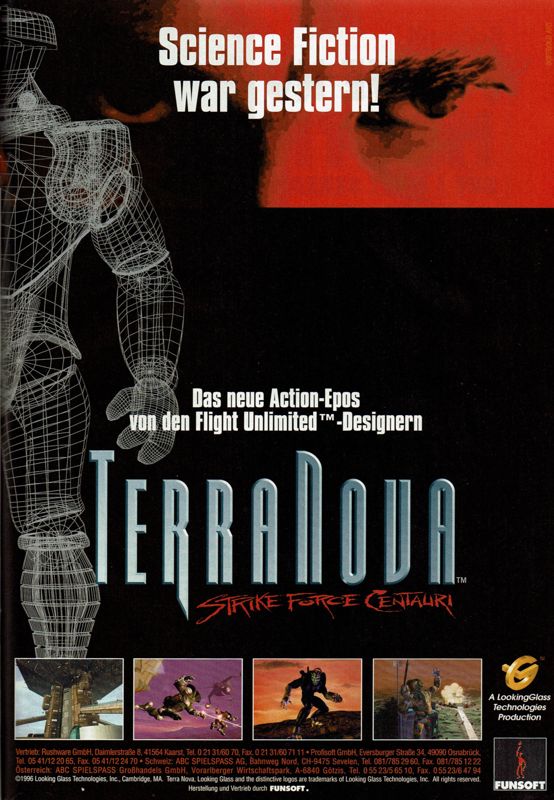 Terra Nova: Strike Force Centauri Magazine Advertisement (Magazine Advertisements): PC Player (Germany), Issue 04/1996