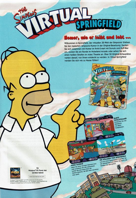 The Simpsons: Virtual Springfield Magazine Advertisement (Magazine Advertisements): PC Player (Germany), Issue 11/1997