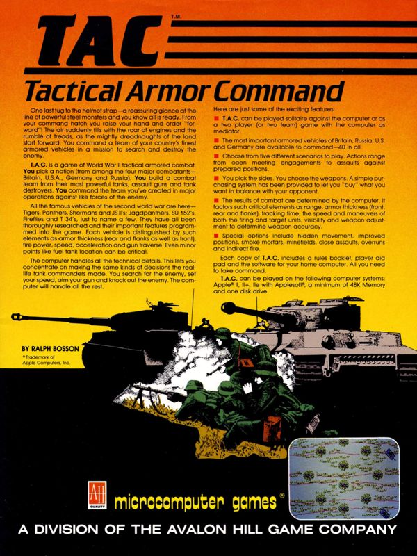 TAC: Tactical Armor Command Magazine Advertisement (Magazine Advertisements): Computer Gaming World (United States), Issue 3.3 (May-June 1983), Page 49