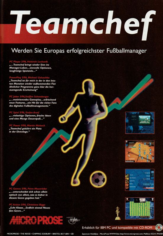 Teamchef Magazine Advertisement (Magazine Advertisements): PC Player (Germany), Issue 04/1996