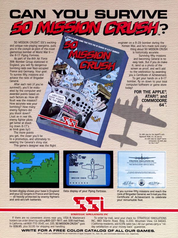 50 Mission Crush Magazine Advertisement (Magazine Advertisements): Computer Gaming World (United States) Issue 4.6 (December 1984)